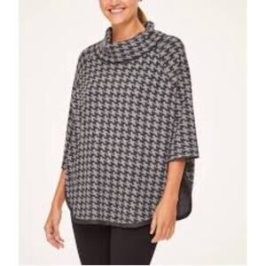 Loft Outlet black & gray houndstooth knit cowl neck poncho sweater  Size XS/S